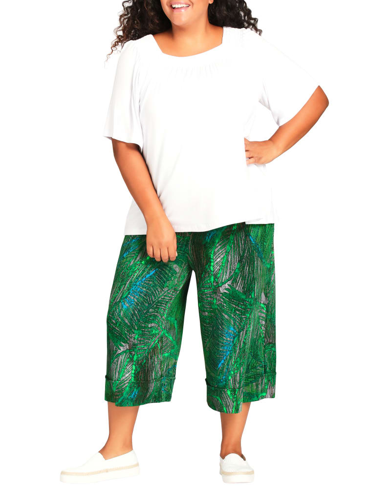 Plus size model wearing Marley Wide Leg Knit Capris by Avenue | Dia&Co | dia_product_style_image_id:192130